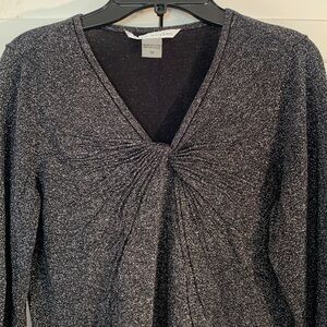Peter Nygard Black & Silver Sparkle Blouse EUC